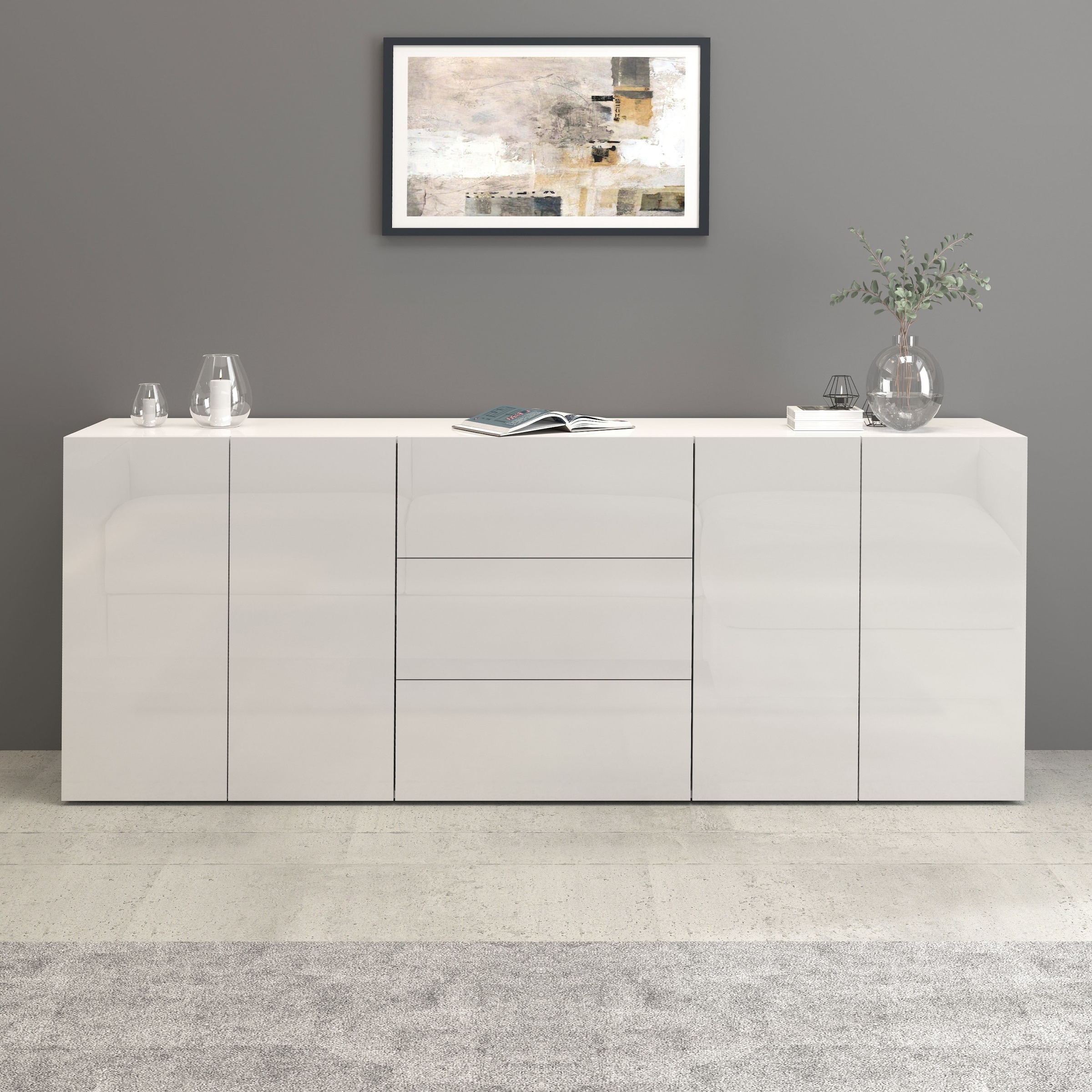 INOSIGN Sideboard »Egypt, Kommode, Schrank, Kredenz,  grifflos« 4 Türen, 3 Schubkästen mit Push-To-Open Funktion, Hochglanz Breite 200
