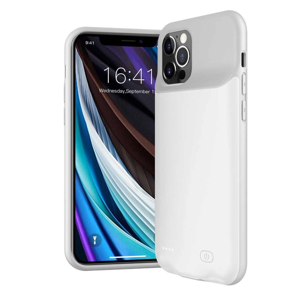 iPhone 12 / iPhone 12 Pro Backpack Akku Case (7000mAh) Schutzhülle - Weiss / Grau
