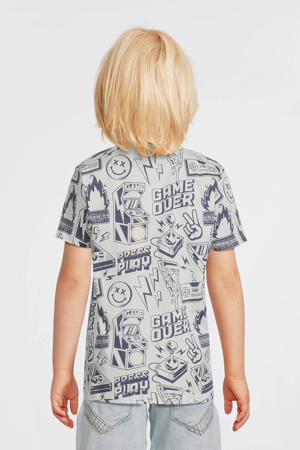 Orange Stars T-shirt Peer met all over print wit/blauw
