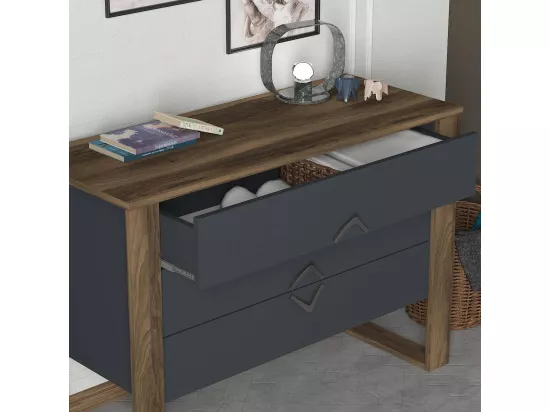 Commode Dcastillej, Commode polyvalente, Commode de chambre, Meuble avec tiroirs, 110x45 h76 cm, Noyer et Anthracite