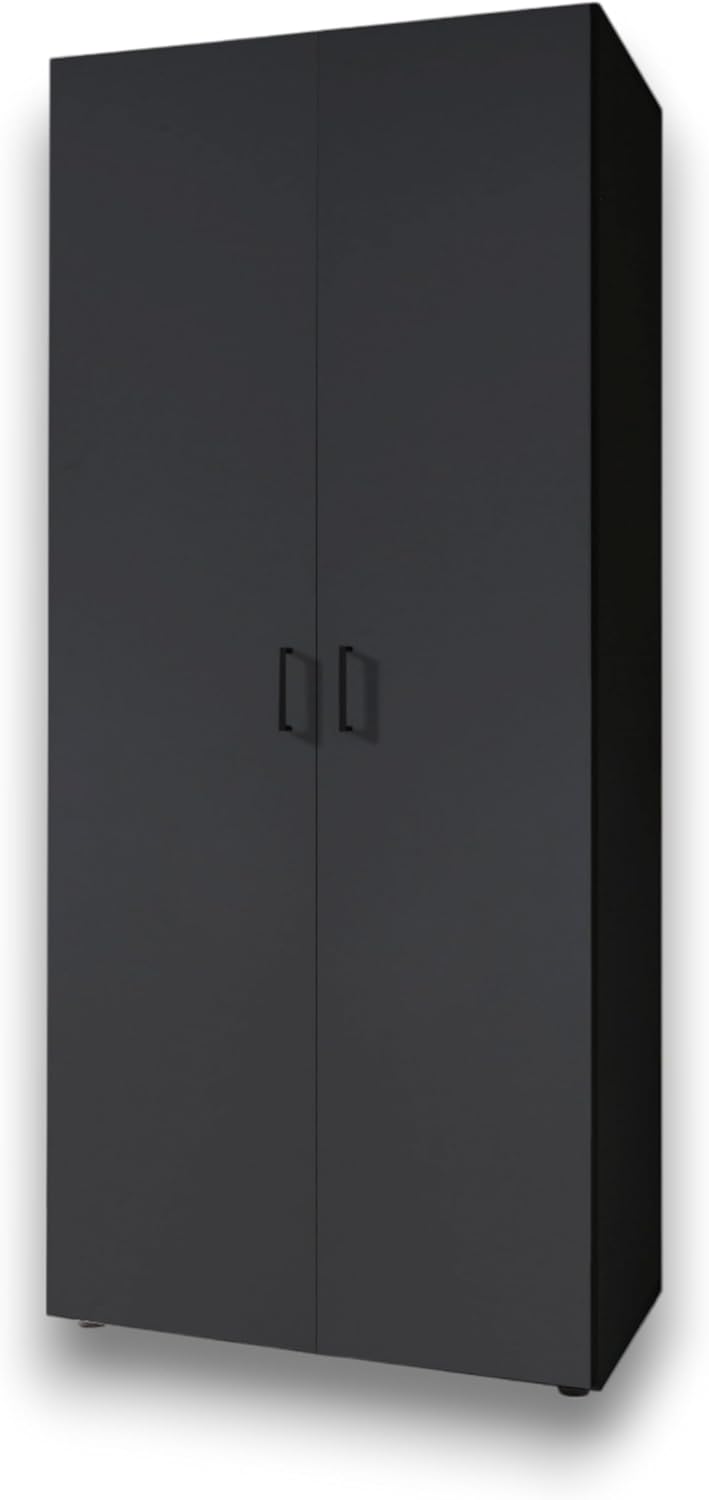 Stella Trading YARK Kleiderschrank in Schwarz matt - Vielseitiger Drehtürenschrank 2-türig mit viel Stauraum für Ihr Schlafzimmer - 80 x 177 x 52 cm (B/H/T)