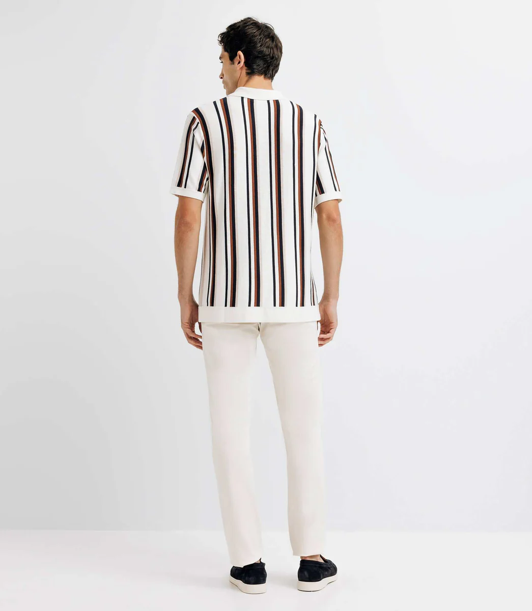 Polo en maille rayé écru