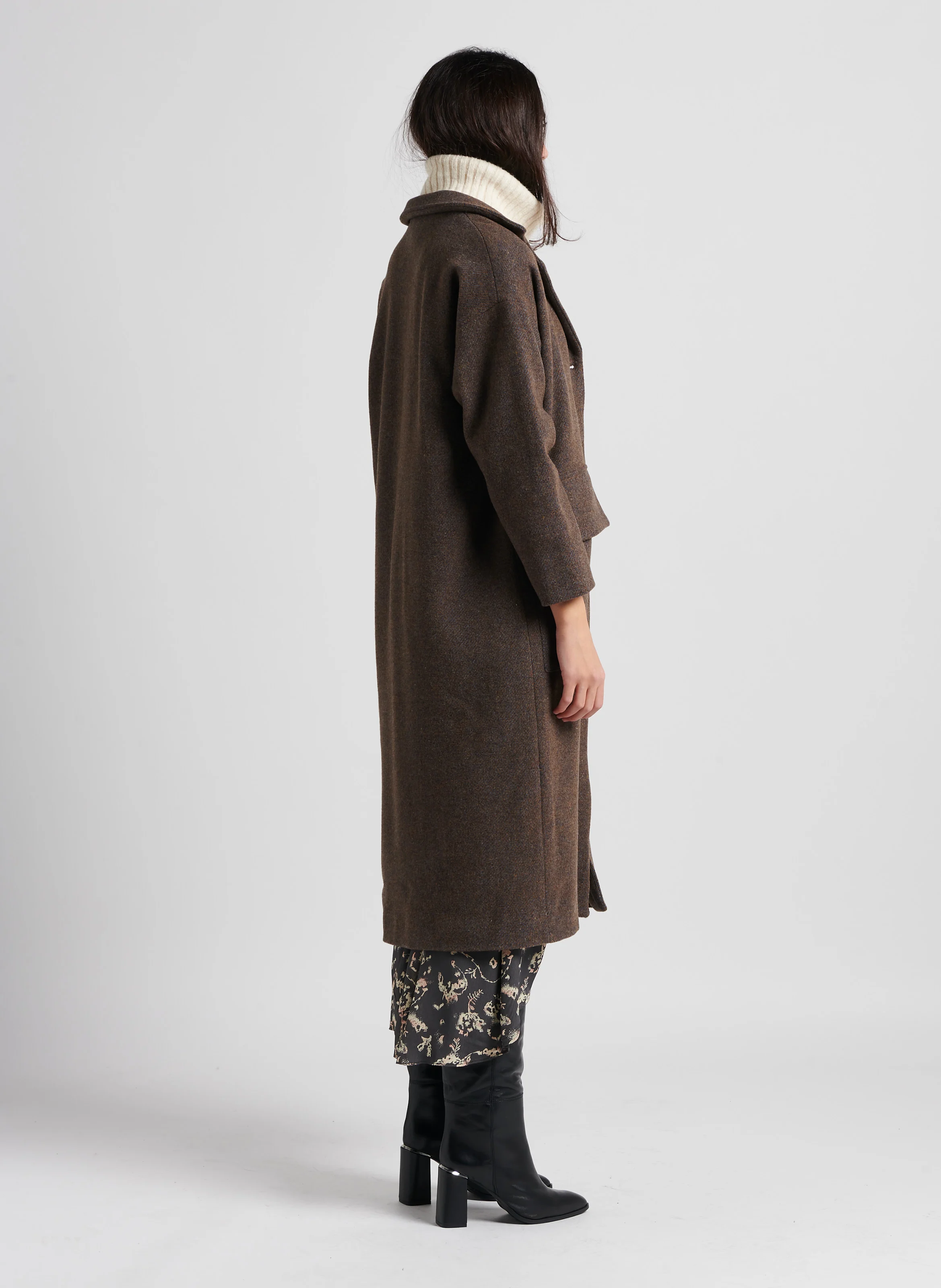 WESLEY - Manteau col tailleur en laine | Marron