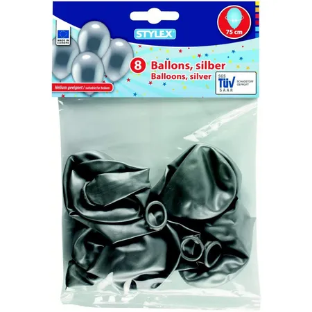 Stylex Luftballons silber, 75 cm, 8 Stück