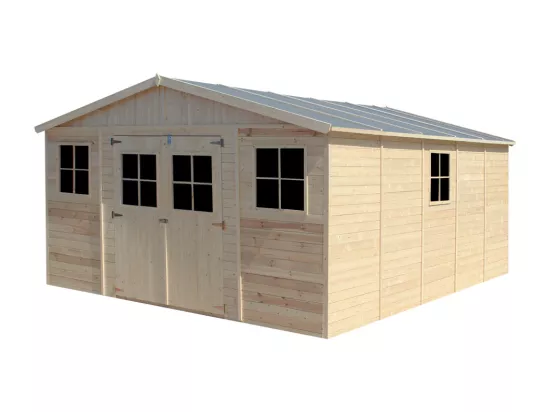 Abri de jardin en bois AVEC LES PLANCHERS IMPRÉGNÉ -H246x418x522 cm/20 m²- TIMBELA M333 +M333G