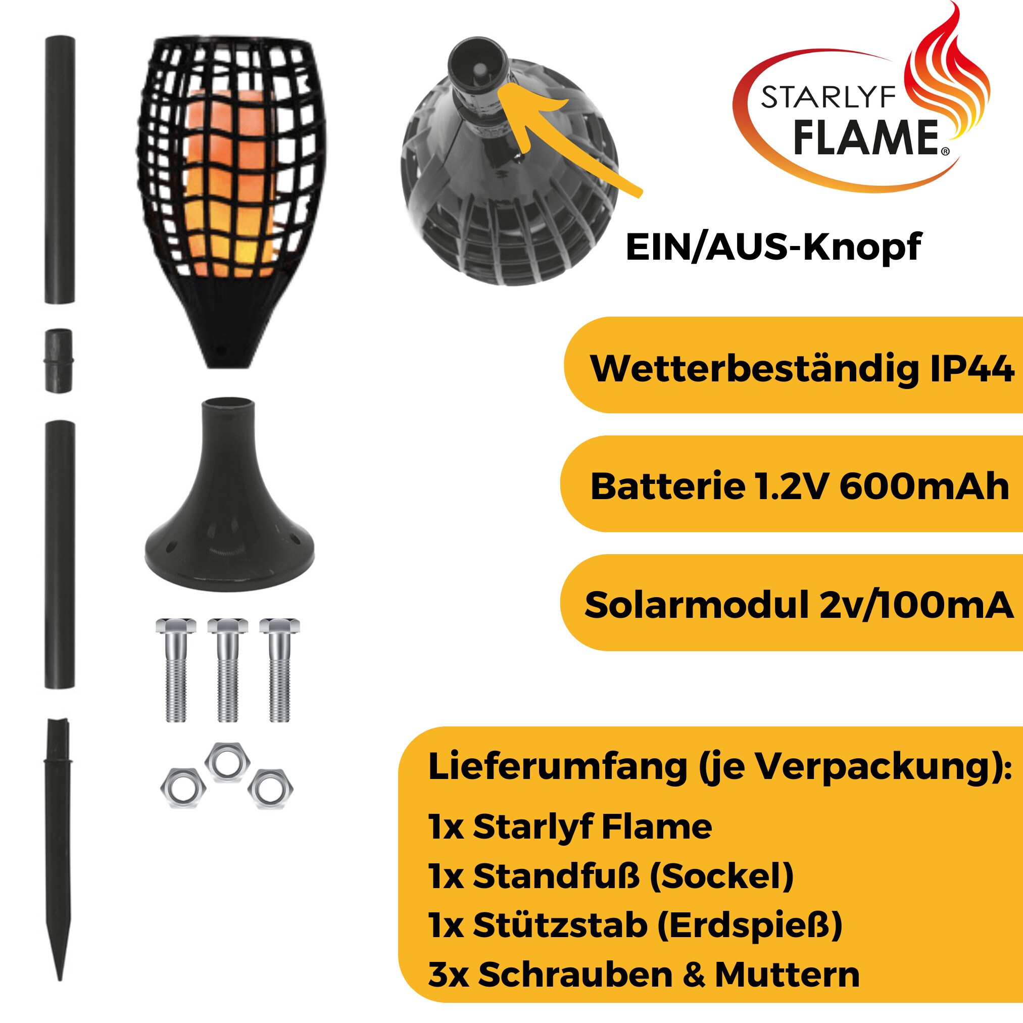 Starlyf® LED Solarleuchte, Solar Feuer Fackel für den Garten Flame