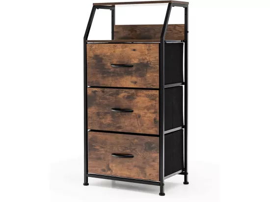 Meuble de Rangement à 3 Tiroirs, avec Étagère Supérieure et 3 Tiroirs Amovibles, Structure en Acier Massif, pour Chambre, Salon, Bureau, Marron Rustique