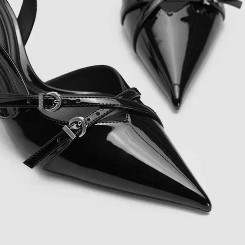 Terute - Kitten Heel Plain Pointed Mules
