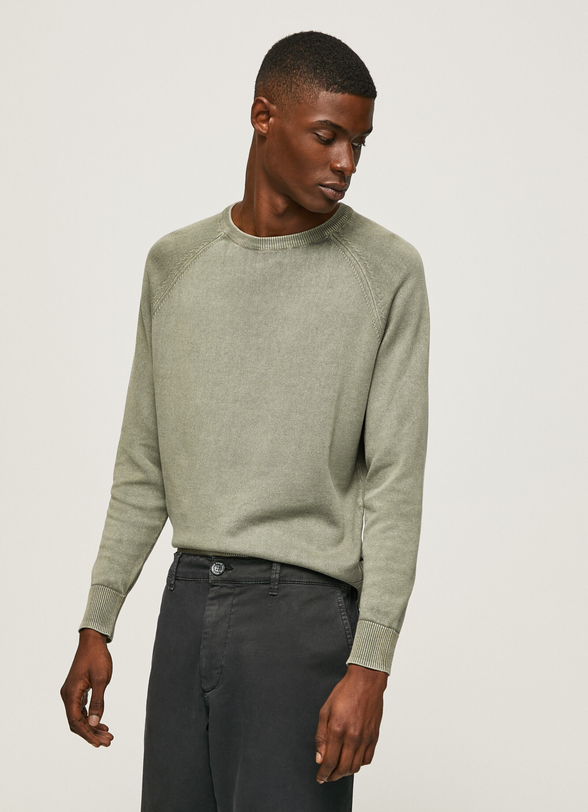 Camisa de algodão com gola redonda - verde-esmeralda