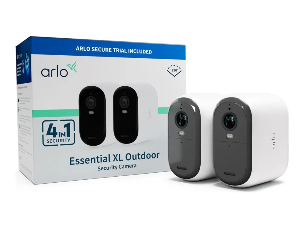 Arlo Essential XL - 2nd Generation - netværksovervågningskamera - indendørs, udendørs - vejrfast - farve (Dag/nat) - 2 MP - 1920 x 1080 - 1080p, 720p - audio - trådløs - WiFi (pakke med 2)