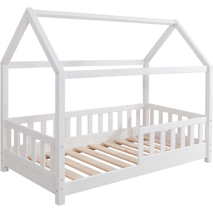 TICAA Kinderbett Hausbett Kay 80x160 inkl. Schubkästen Kiefer weiß Weiß