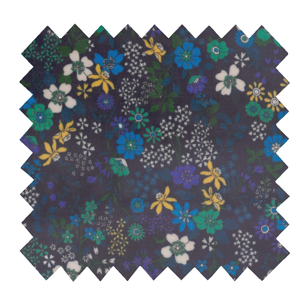 Tissu Enduit Au Mètre Ex2340 Mini Fleuri Bleu Vert