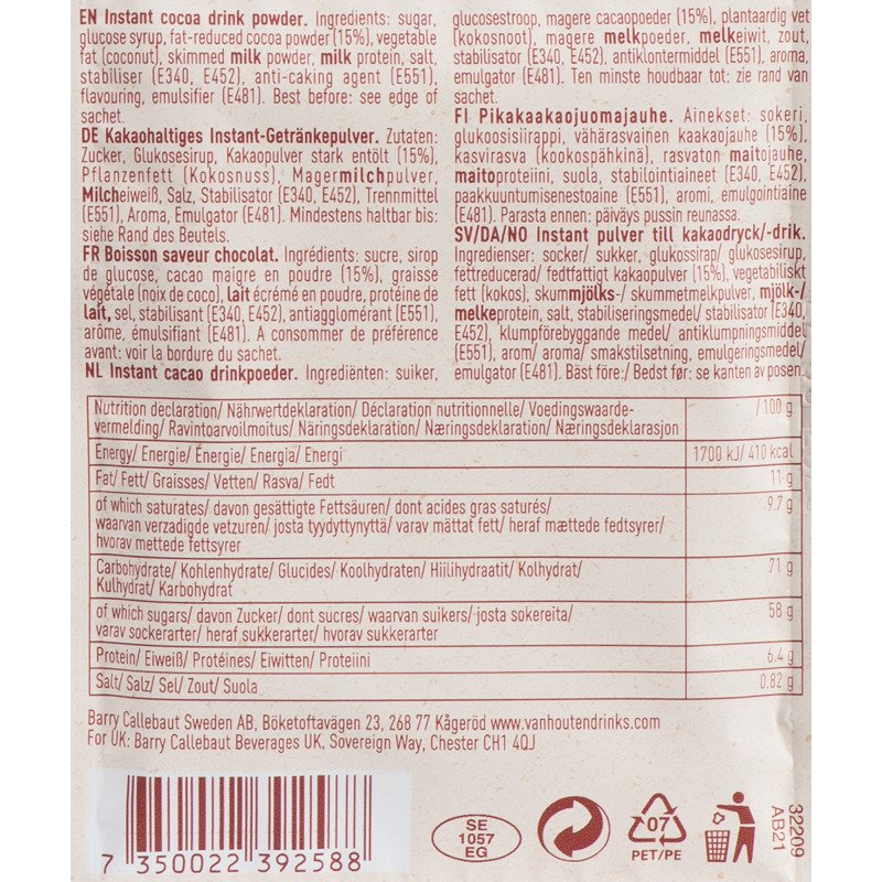 Sachets de chocolat en poudre Van Houten - Boîte de 100