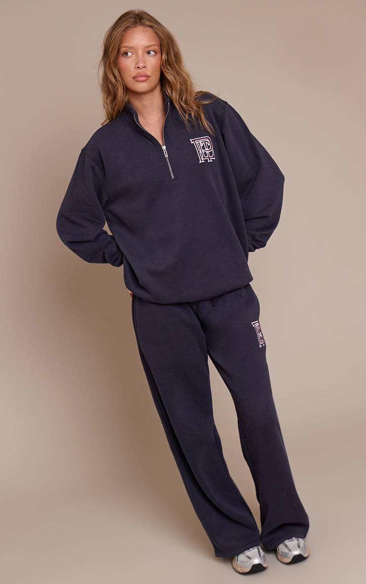 Bleu Marine Pantalon De Jogging Droit En Molleton De Coton Plt