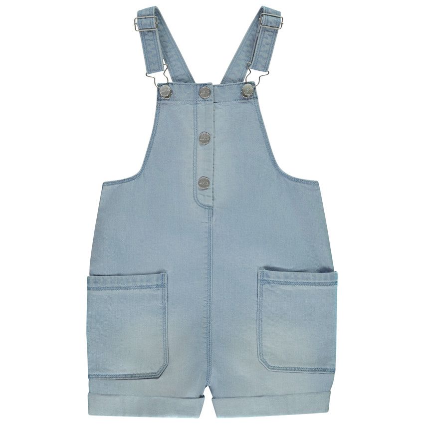 Salopette courte et large en jean avec poches pour fille - Bleu