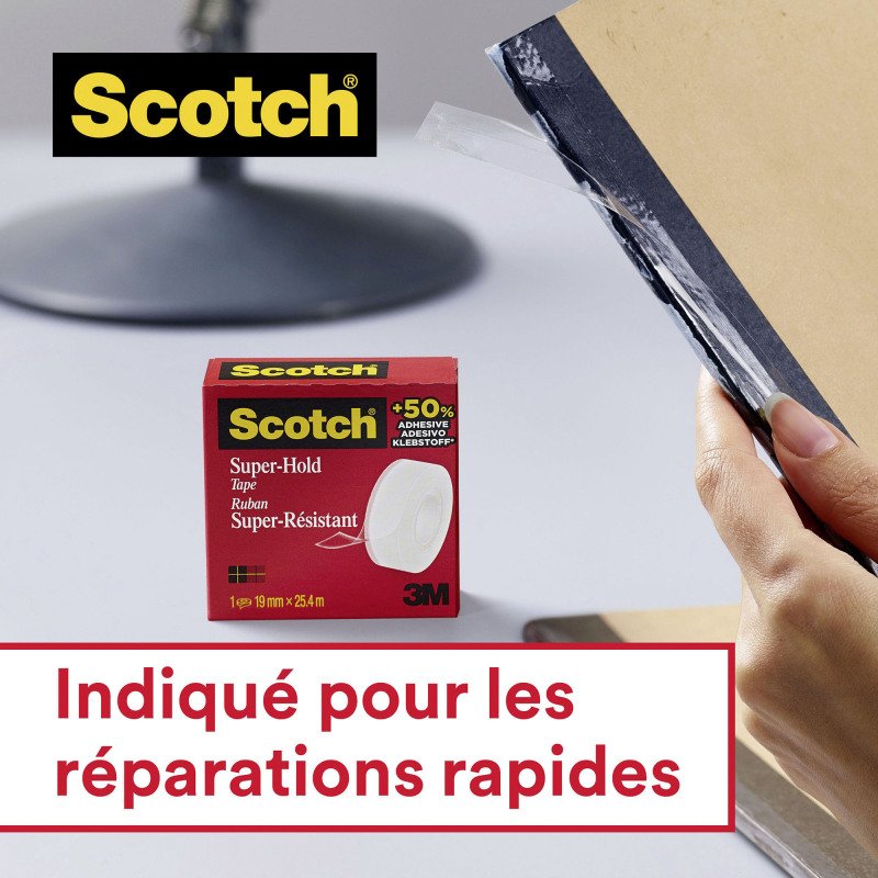 Ruban adhésif Scotch à cacheter Super-Hold - Largeur 19 mm x longueur 25,4 m