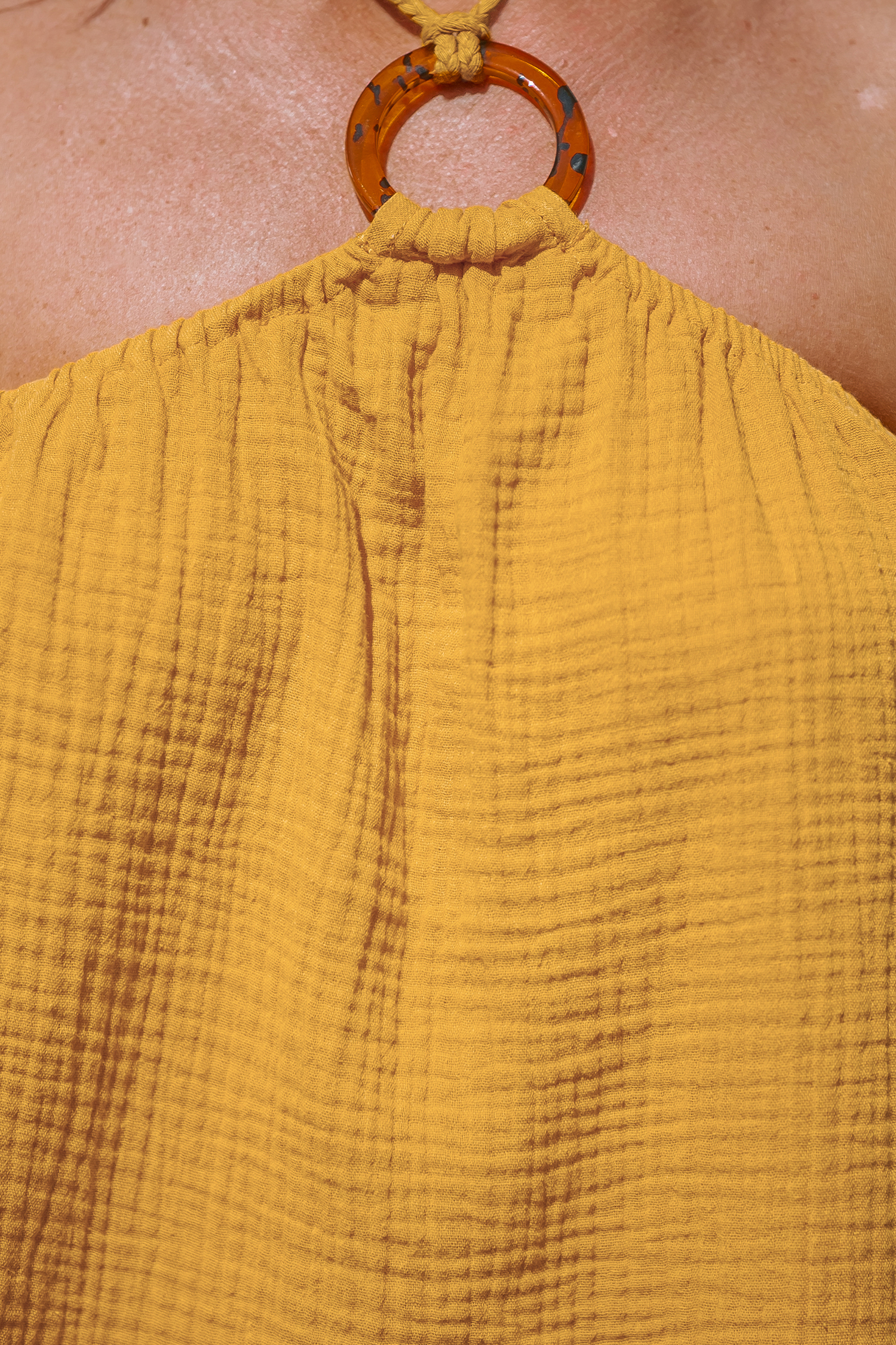 Robe mini en pur coton sans manches à col licou et joint torique