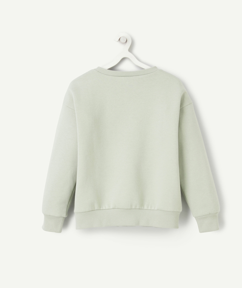 SWEAT FILLE EN FIBRES RECYCLÉES VERT AVEC MESSAGE COPINES ROSE