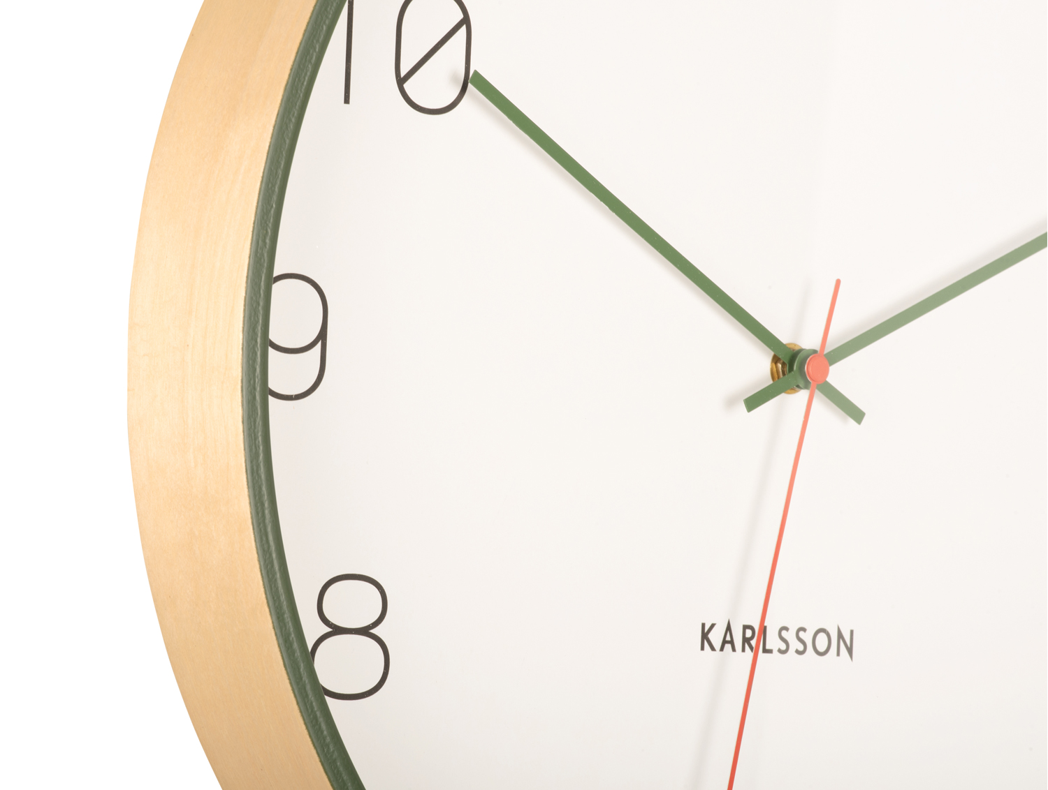 Wall clock Joy wood w. dark green accents