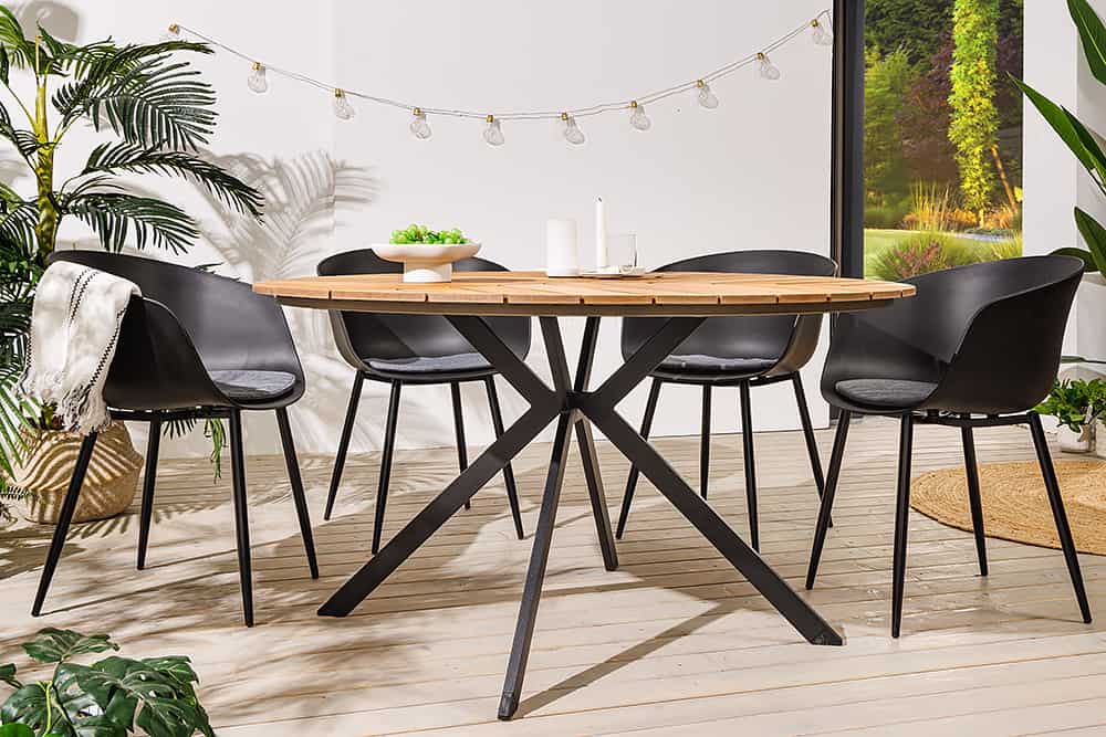 Runder In- und Outdoor Gartentisch DESIGNO 120cm natur Holz-Design anthrazit Metall