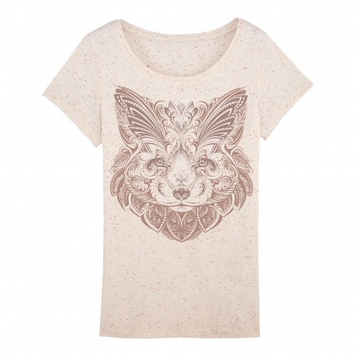 Camiseta feminina com estampa de mandala de raposa bege