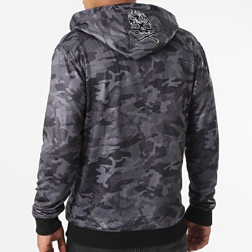 Sweat Capuche Skullz Noir Gris Anthracite Camouflage Réversible