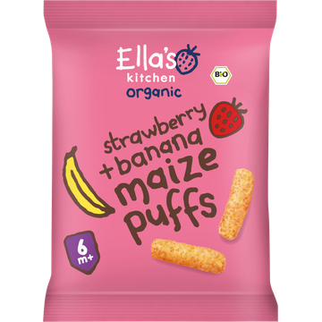 Ella's Kitchen Maize puffs aardbei + banaan 6+ biologisch 20 g