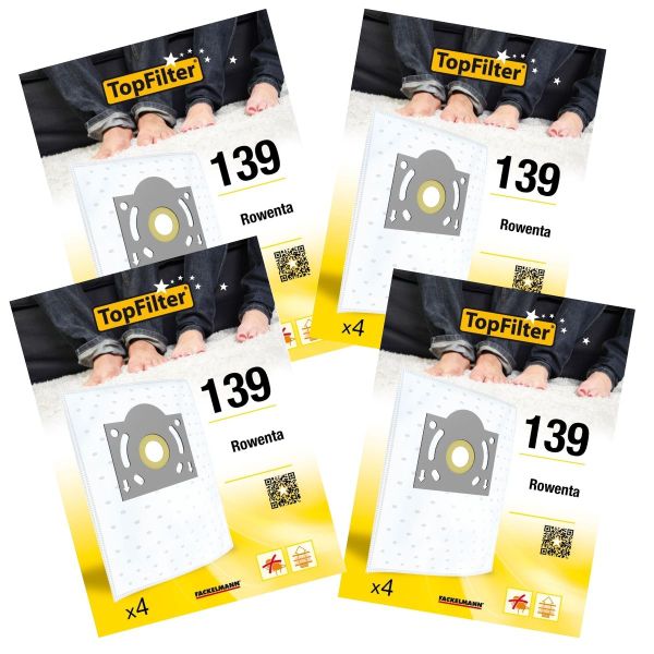 Lot de 4 packs de 4 sacs aspirateur 64139 pour Rowenta Premium TopFilt