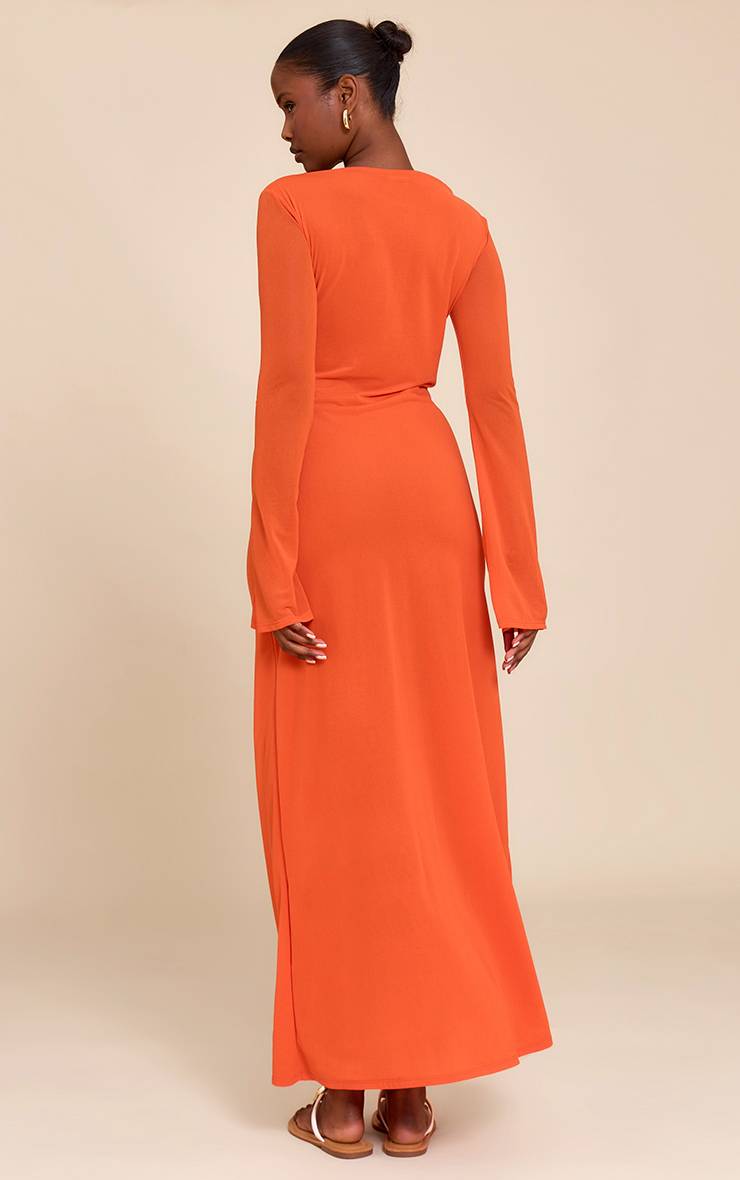 Rouge Robe Longue En Mousseline Col Bateau À Manches Longues