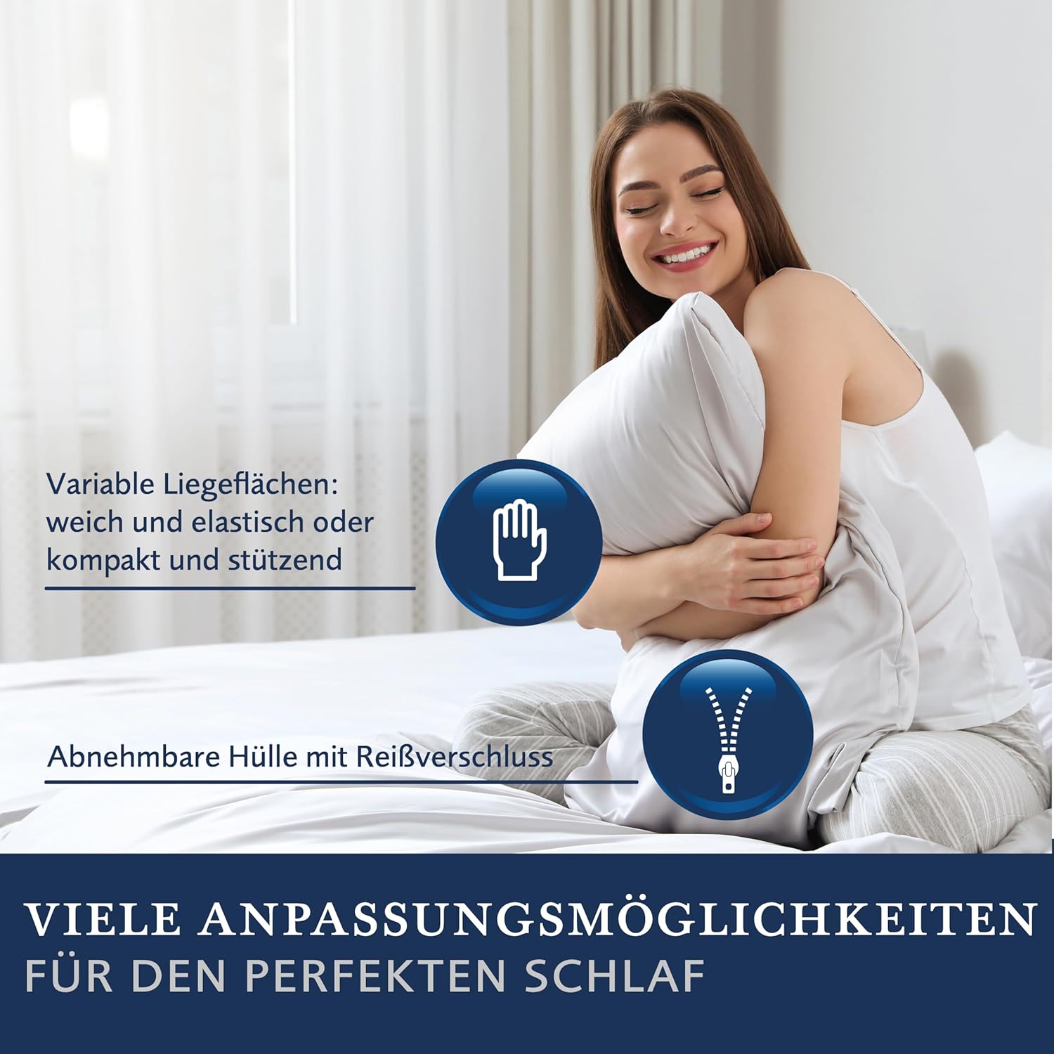Billerbeck Nackenstützkissen Novum - Nackenkissen in ca. 40 x 80 cm – Kopfkissen mit individueller Höhenanpassung und 3-Lagen-Konstruktion