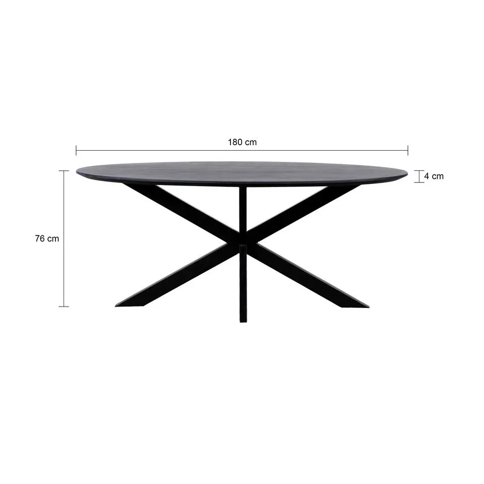 QUVIO Eettafel Sofia – Ovaal – 180x90 cm – Kruispoot – Zwart
