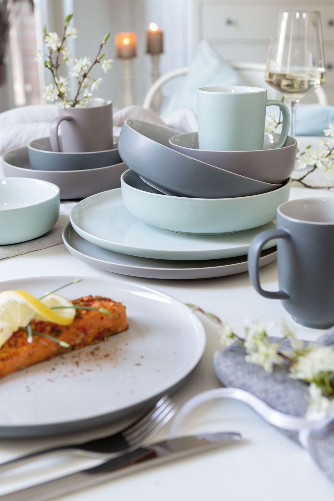 Ritzenhoff & Breker Pastaschale JASPER 4er Set grau/ weiß