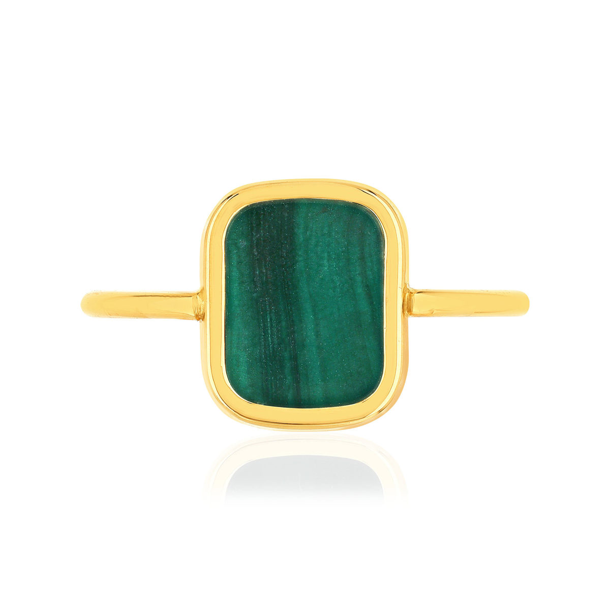 Bague or 750 jaune malachite rectangulaire