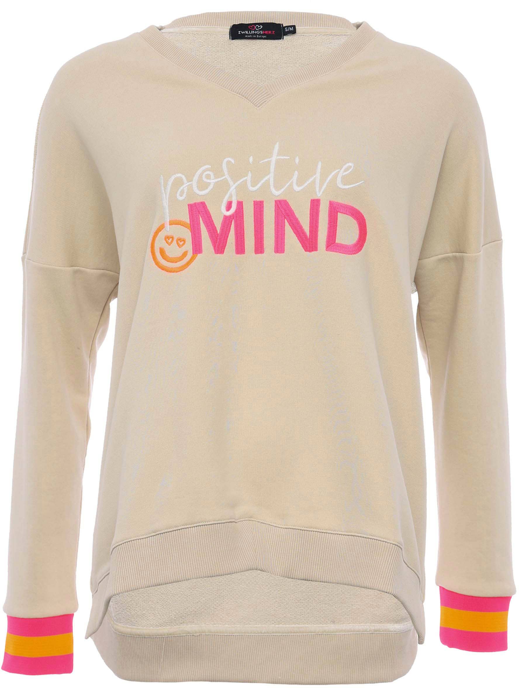 Zwillingsherz Sweatshirt , V-Ausschnitt, neonfarbenen Bündchen, Seitenschlitze, Langarm