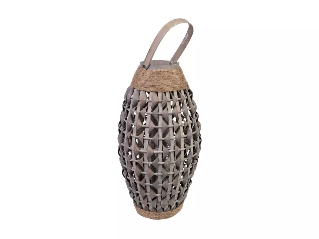 Lanterne en bambou et bois avec bougeoir en verre
