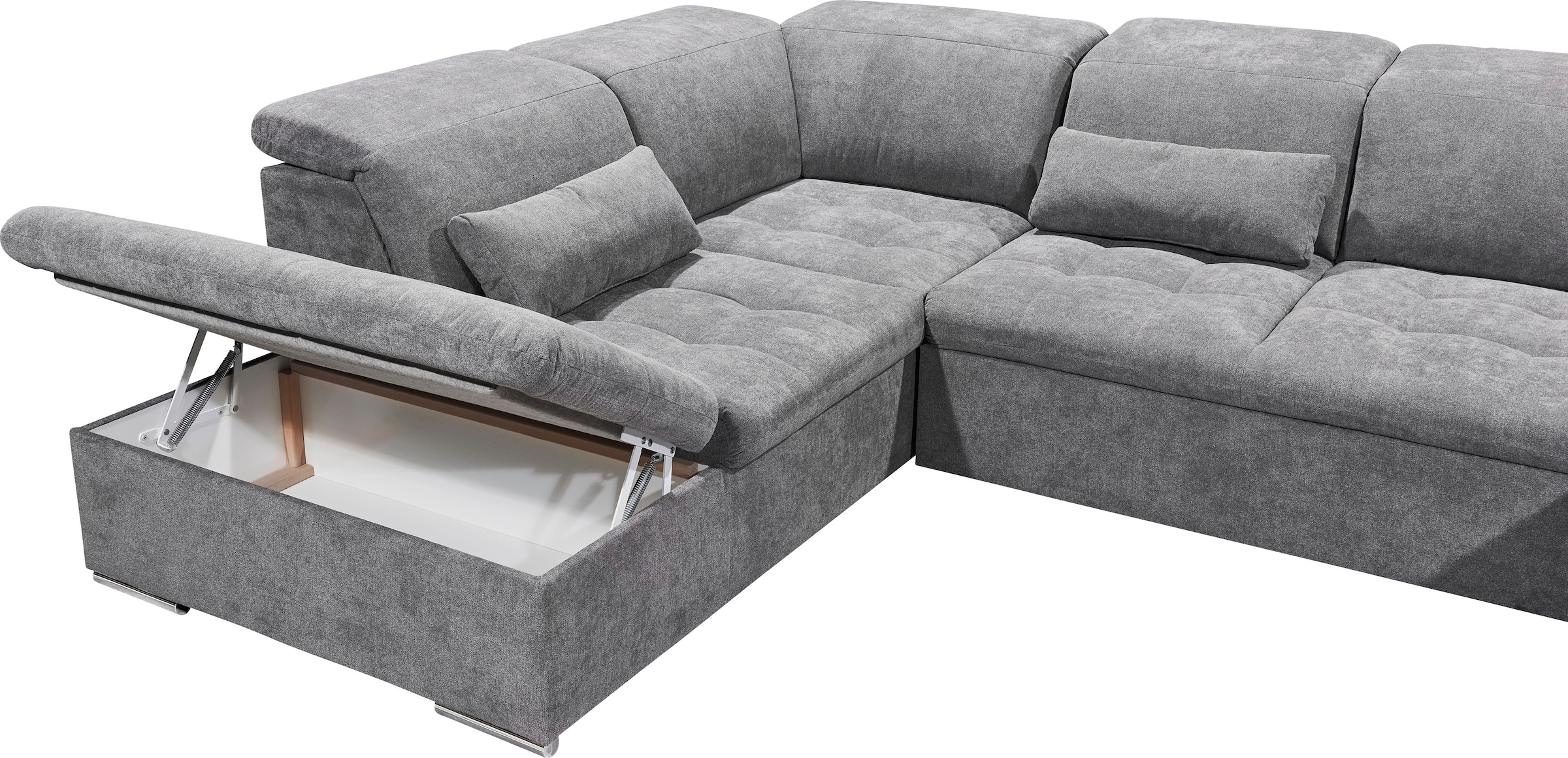 ED EXCITING DESIGN Wohnlandschaft »Wayne U-Form mit Bettfunktion, Bettkasten« Arm- und Kopfteilverstellung & 3 Nierenkissen