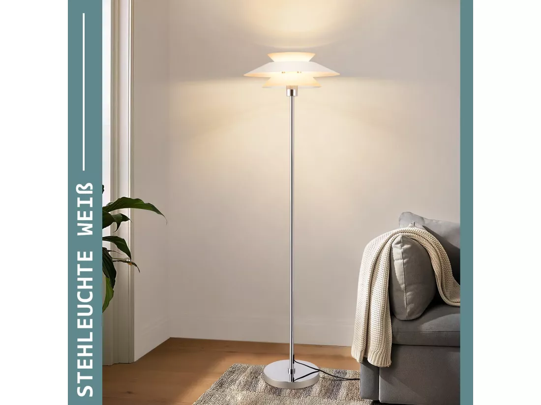 NETTLIFE Lampe sur pied pour salon, lampadaire E27 1 flamme blanc moderne, design vintage industriel | Hauteur 145 cm | Ampoule non incluse