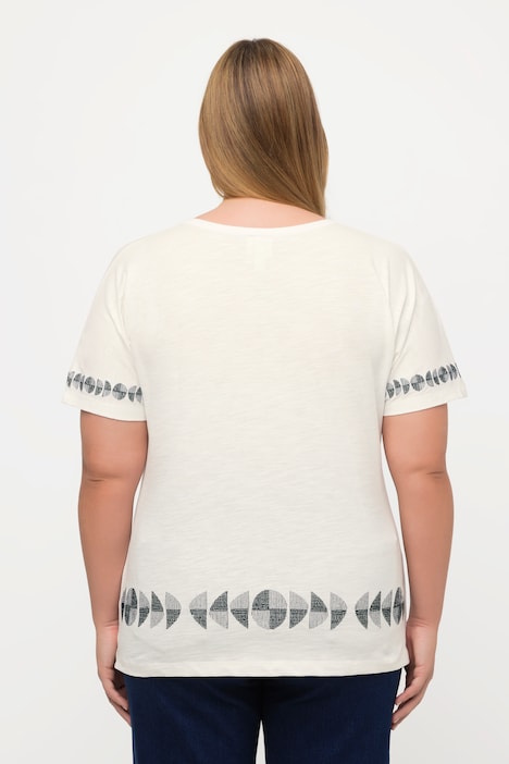 T-Shirt, Stickerei, Oversized, Tunika-Ausschnitt, Halbarm