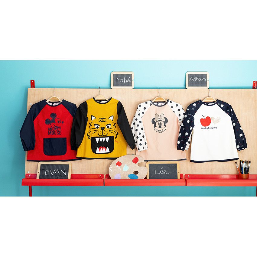 Tablier en toile manches longues imprimé pois et print Minnie Disney pour fille - Rose