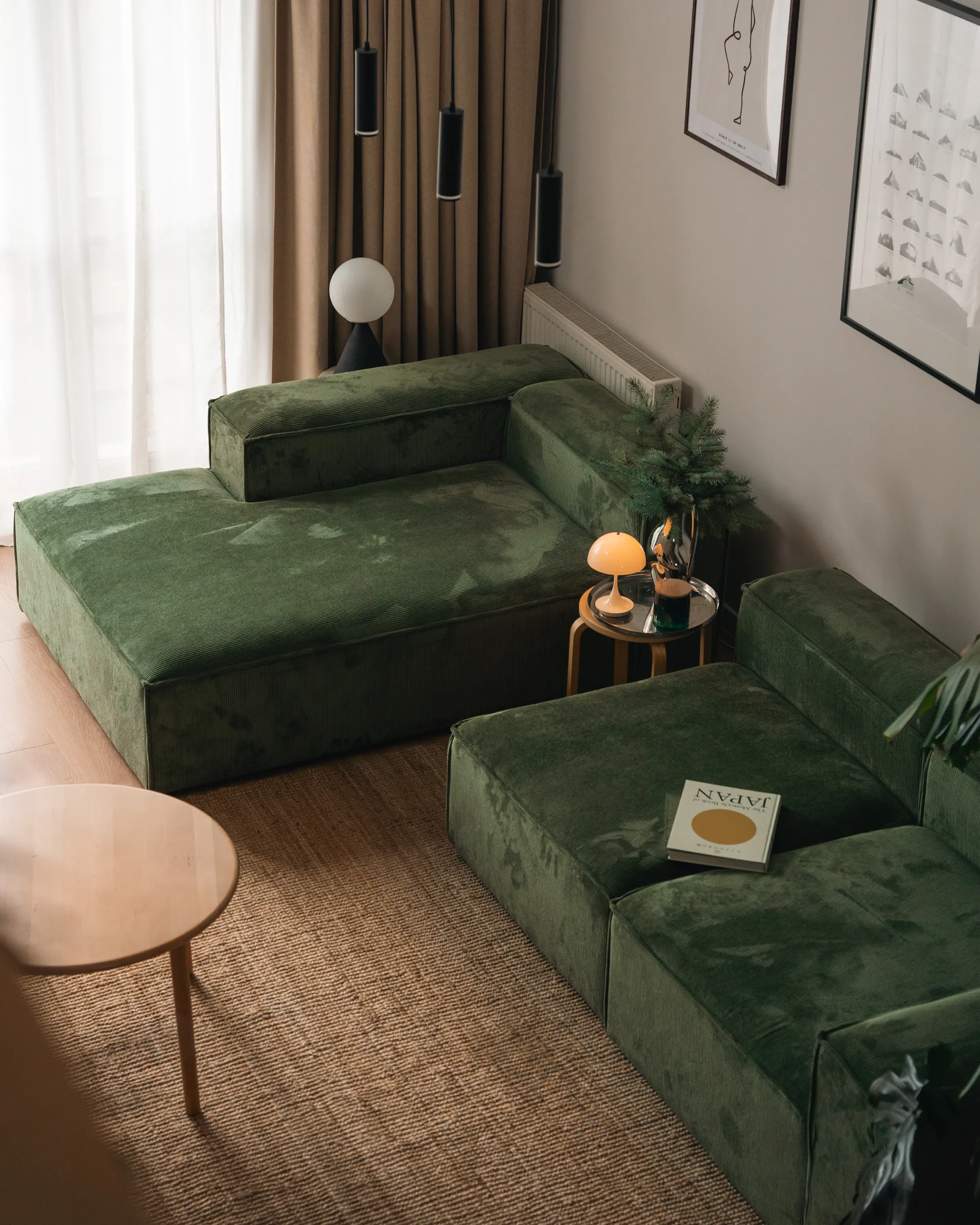 Modulaire hoekbank 4-zits ARDAL Corduroy Groen rechtszijdig