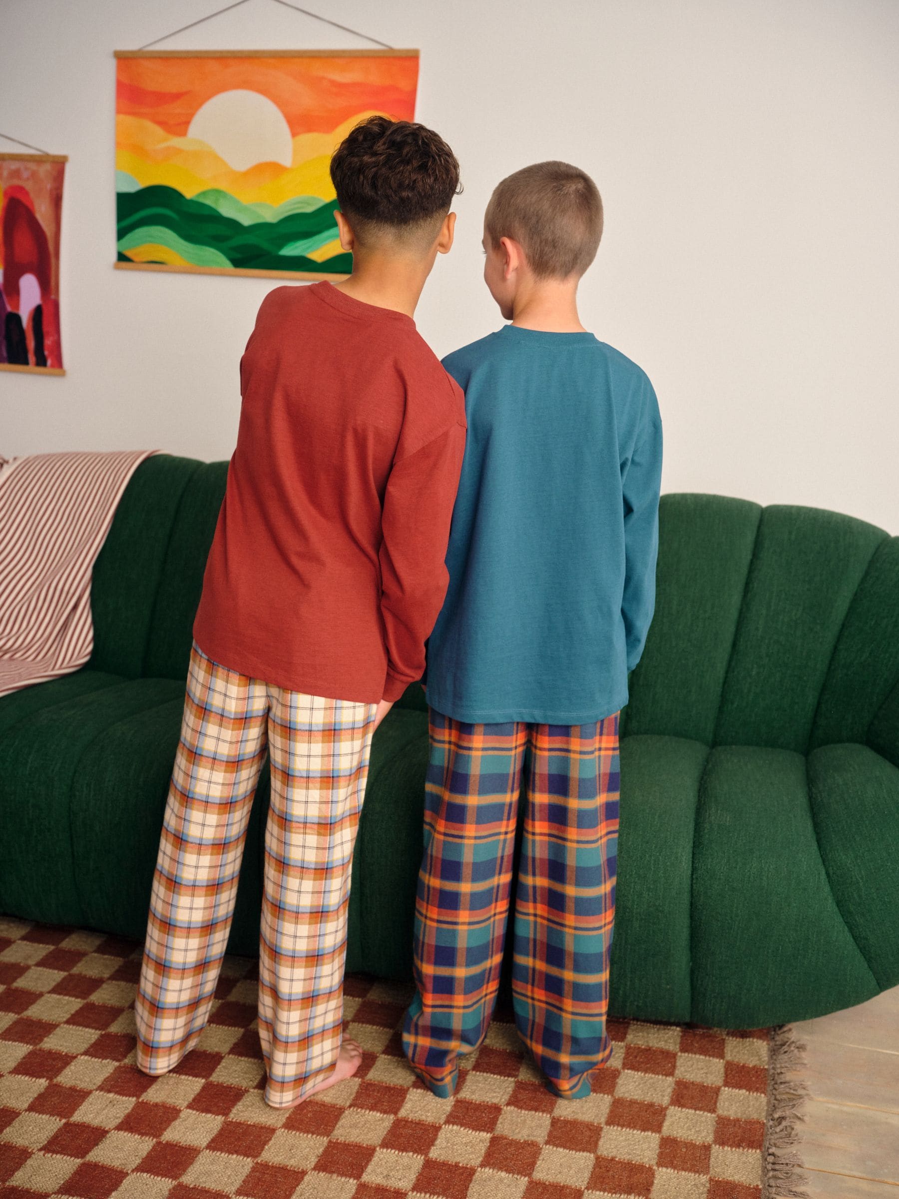 Oranje - Set van 2 geweven geruite pyjama's met lange mouwen (3-16jr)