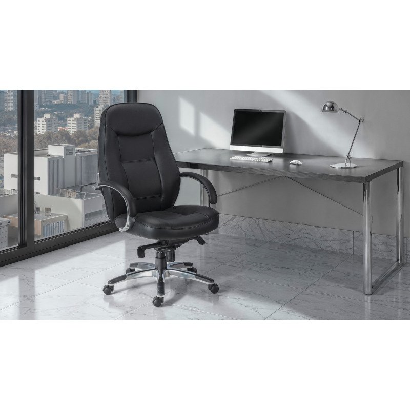 Fauteuil de bureau Kolos cuir - avec accoudoirs, appui-tête - Mécanisme Basculant axe décalé - Pied aluminium