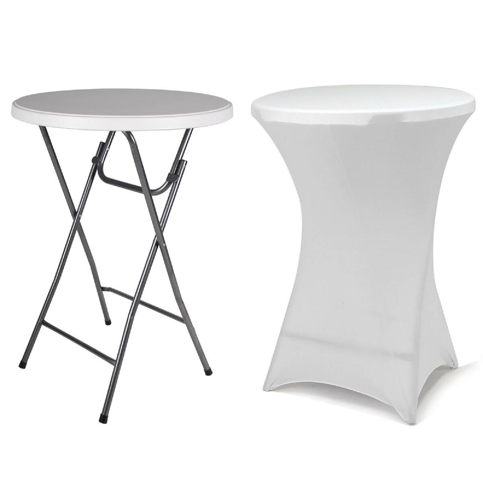 VCM Partytisch Stehtisch klappbar mit Husse weiß Bistrotisch Bartisch 110 cm rund