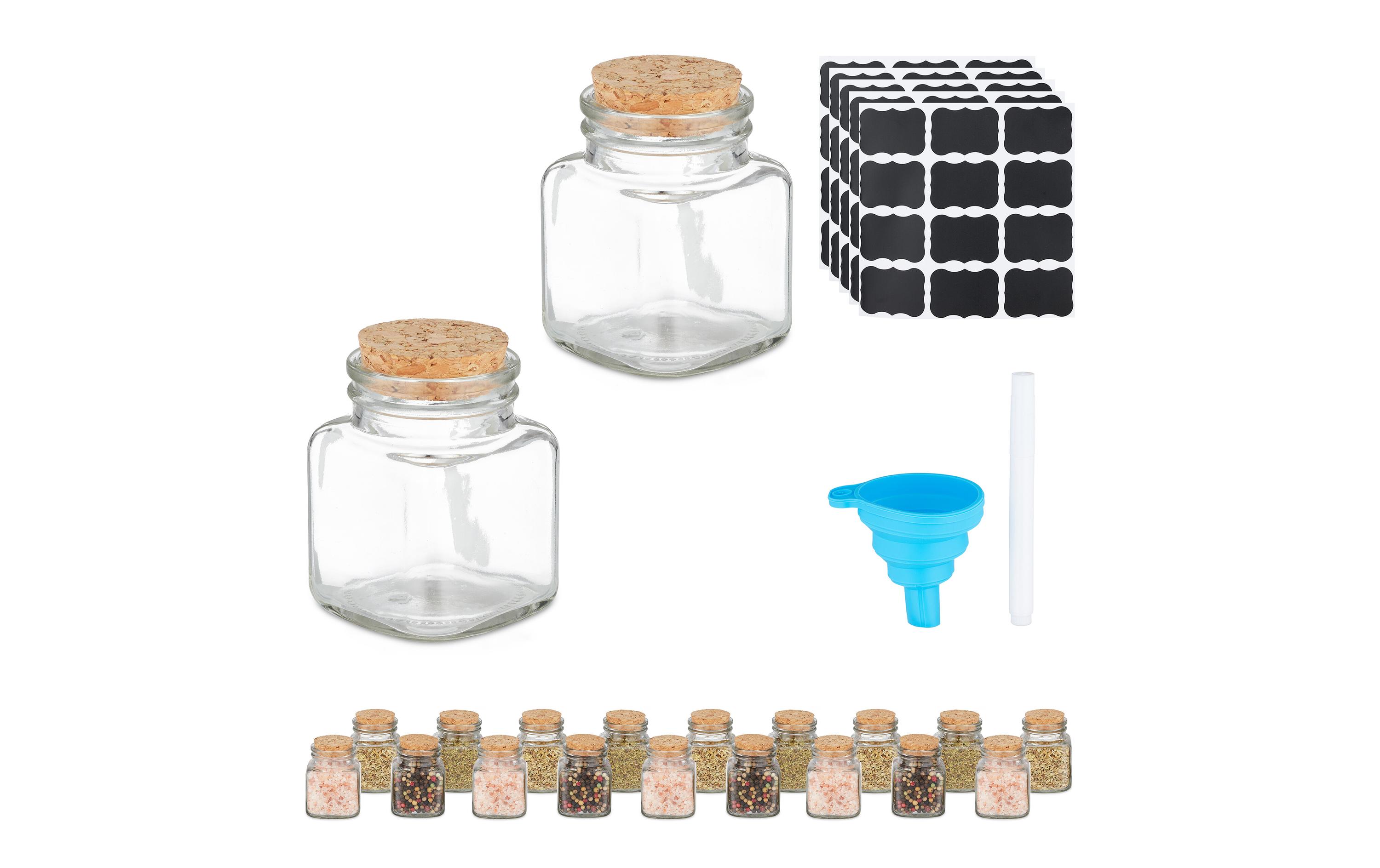 Korkenglas Hellbraun/Transparent 20 StückEckige Gewürzstreuer zum Beschriften