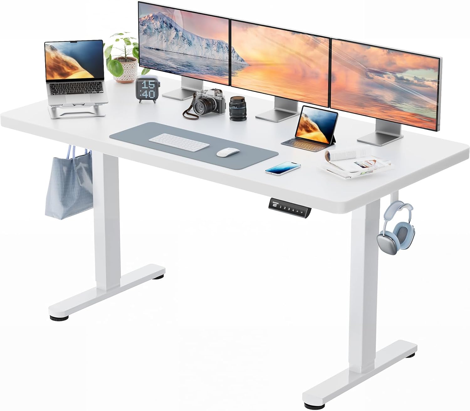 HUANUO Höhenverstellbarer Schreibtisch 160x80cm,25MM Ganze Tischplatte mit Bürstenloser Motor,Ergonomischer Steh-Sitz Tisch Stehpult,Einfache Montage Elektrischer Stehschreibtisch für Homeoffice