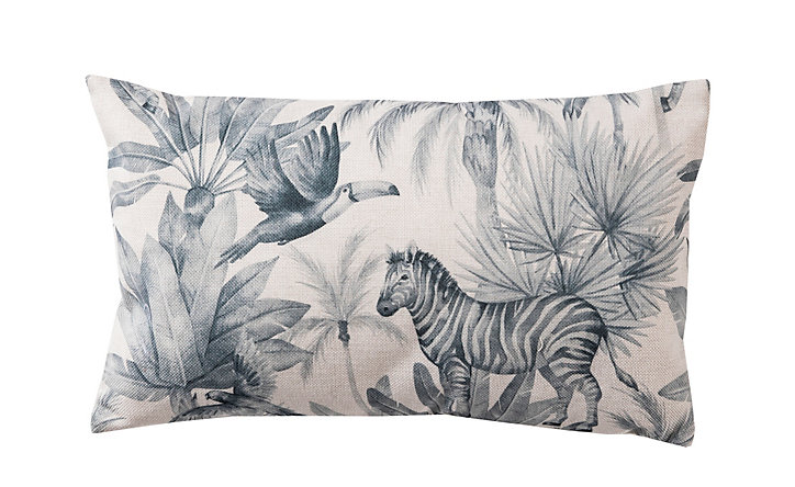 Coussin imprimé vintage zebulon Deco&Co noir et beige L.50 x l.30 cm