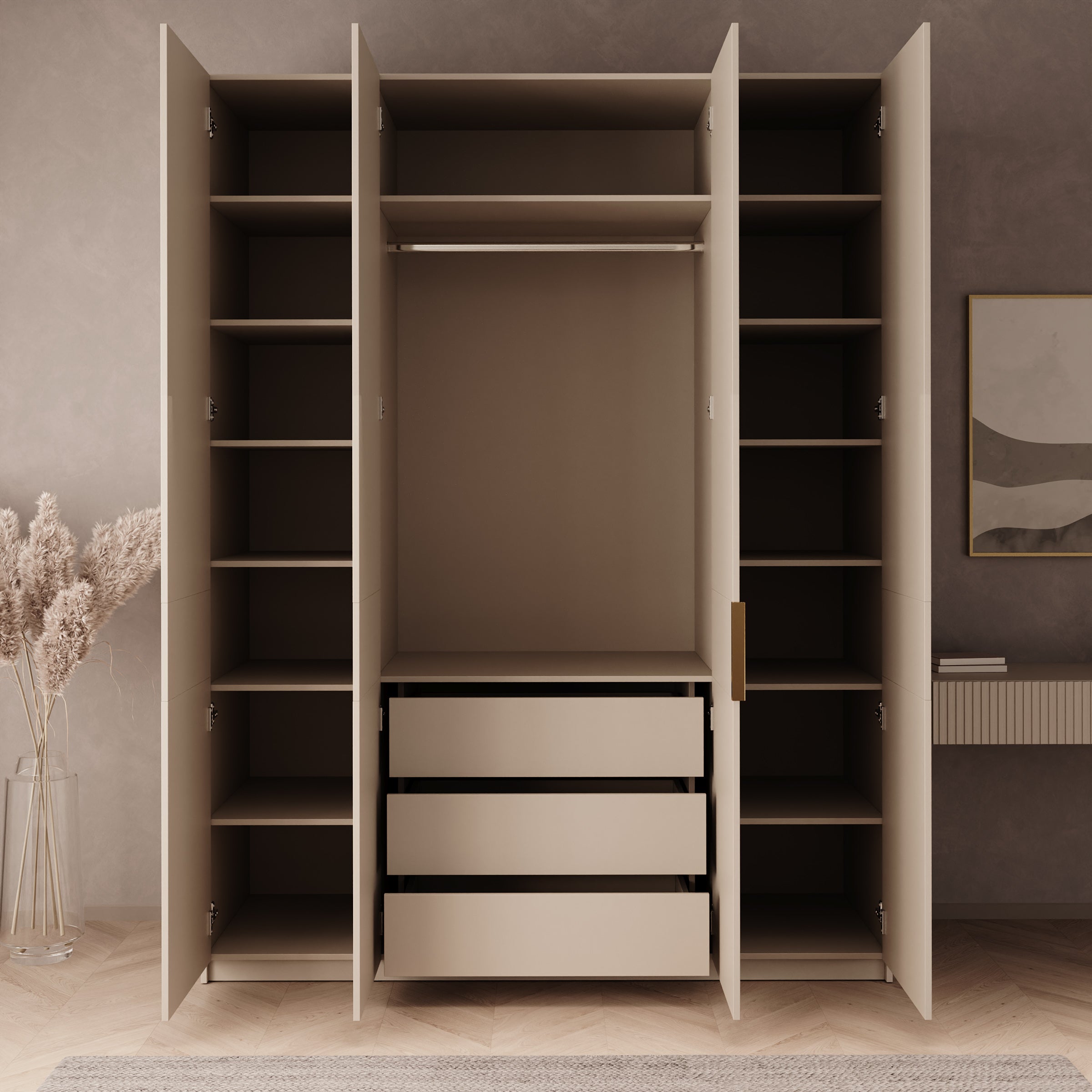 Zelvai - Kledinkast 4-deurs - Beige - 180x60x237 cm