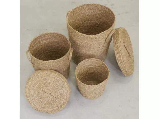 Lot 2 coffres + 1 poubelle en jonc naturel