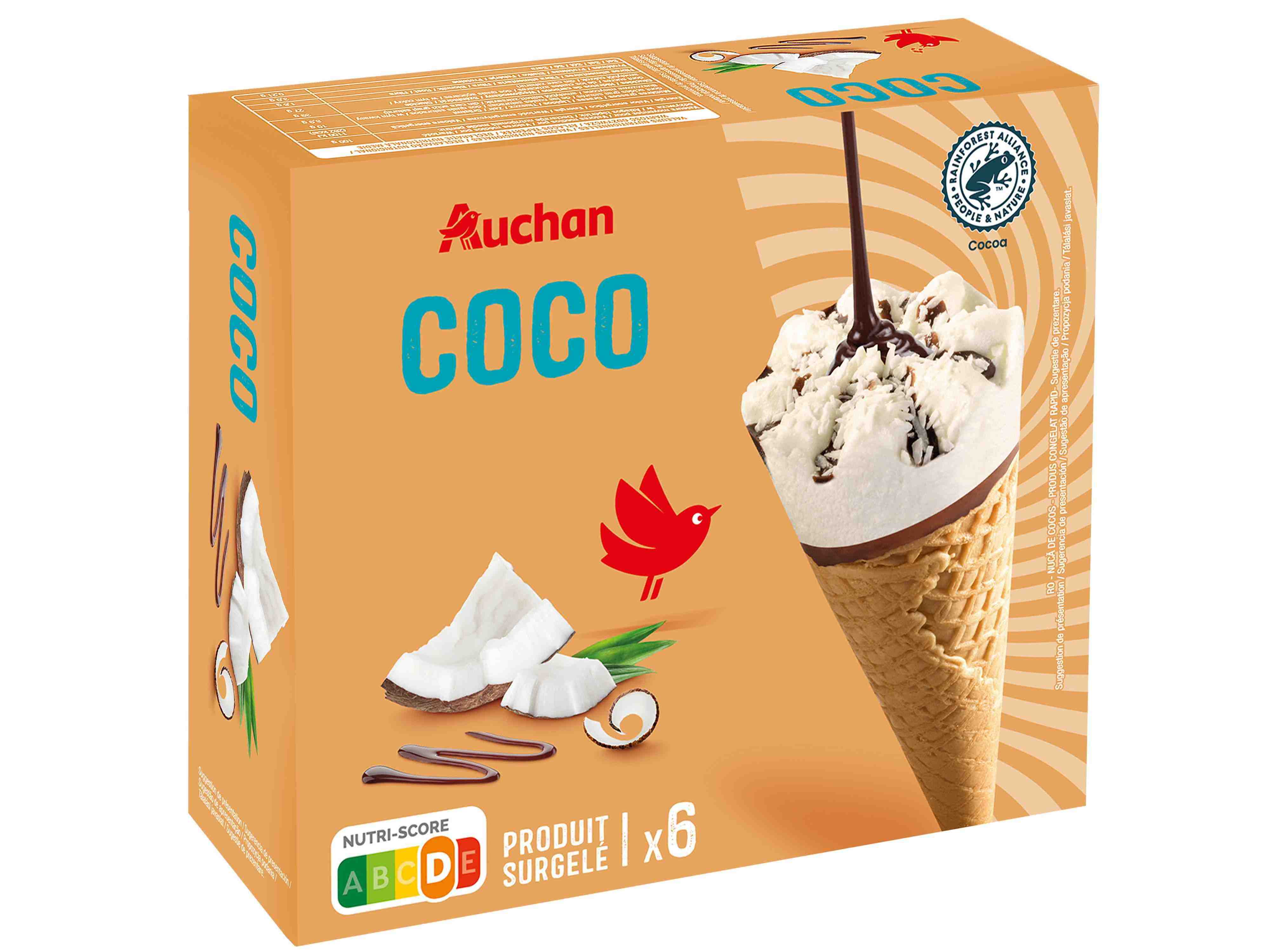GELADO CONE AUCHAN COCO 6X120ML