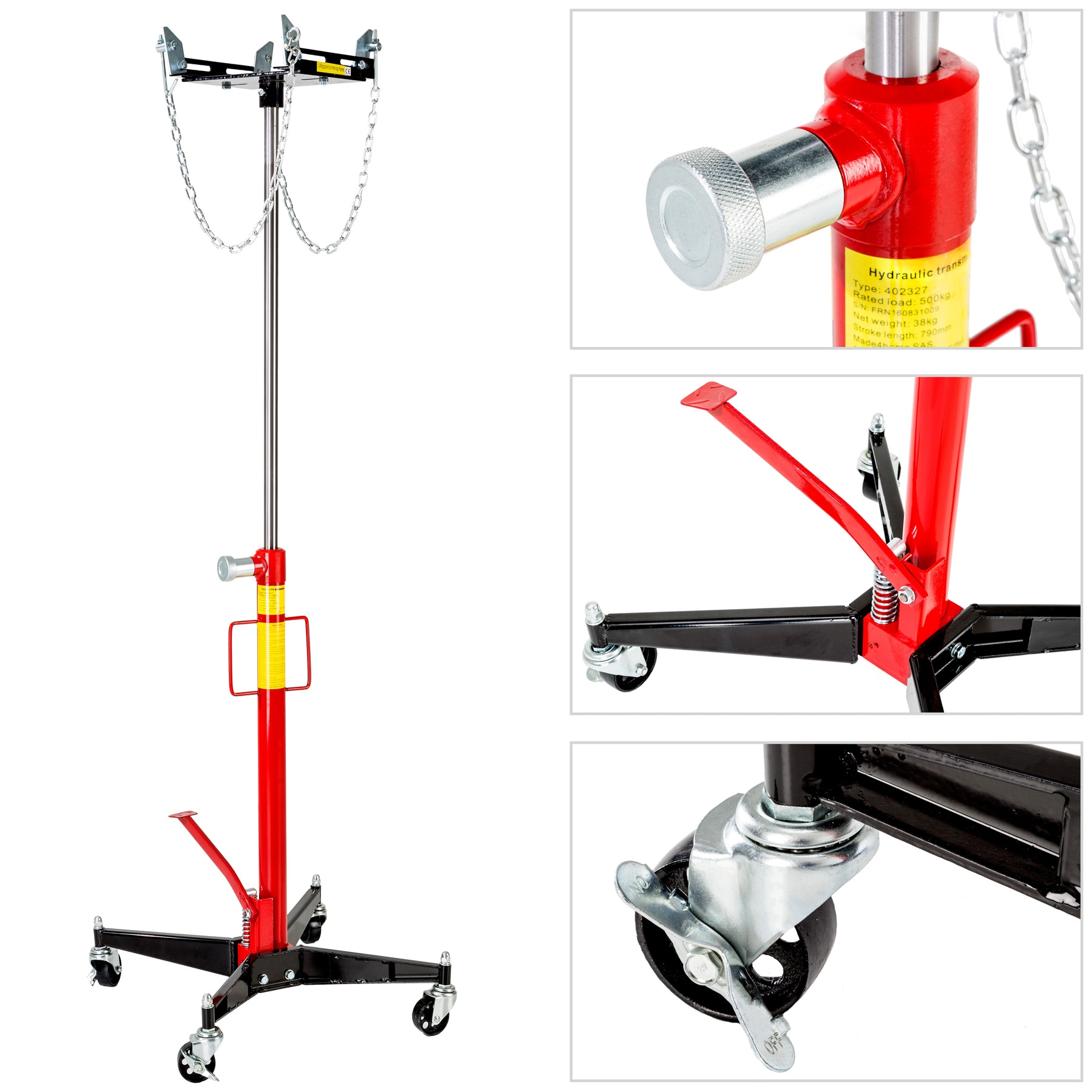 tectake® Getriebeheber, Belastbarkeit 500 kg, flexible Breiteneinstellung, Standfestes Fußkreuz mit 4 Lenkrollen